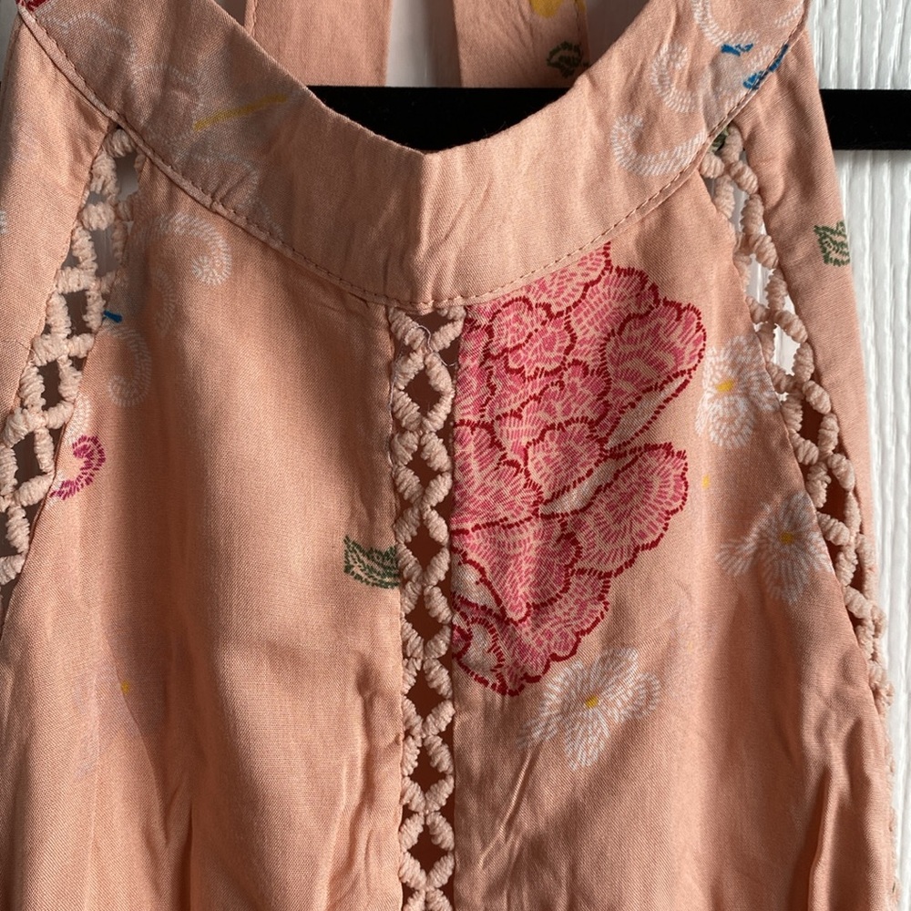 Beautiful Peach Floral High Neck Dress - Picture 3 of 9